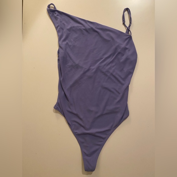 Out From Under purple diagonal neckline thong body suit - Picture 1 of 3